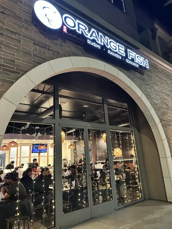 Outdoor view of Orange Fish Sushi restaurant entrance